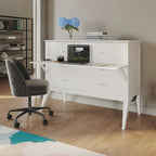 White Full Murphy Bed Desk with Memory Foam Mattress