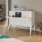 White Full Murphy Bed Desk with Memory Foam Mattress