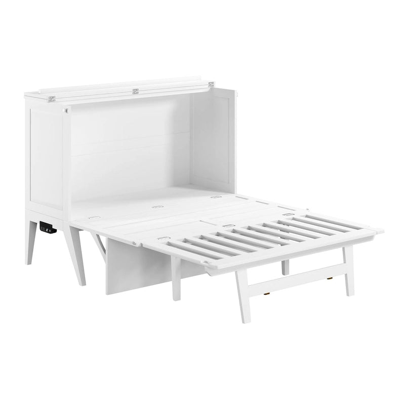 White Full Murphy Bed Desk with Memory Foam Mattress