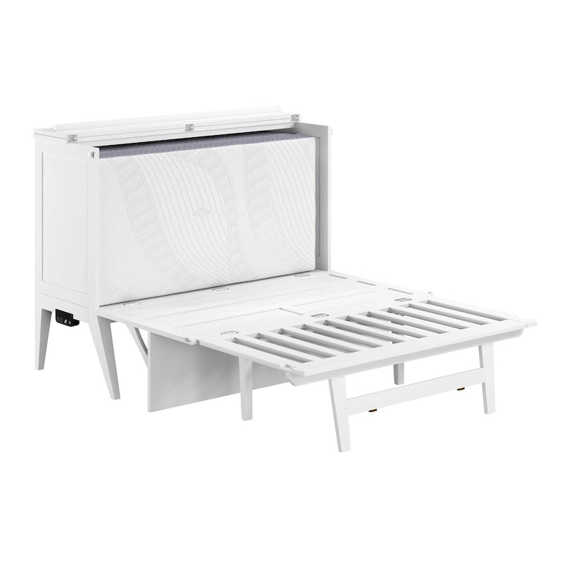 White Full Murphy Bed Desk with Memory Foam Mattress