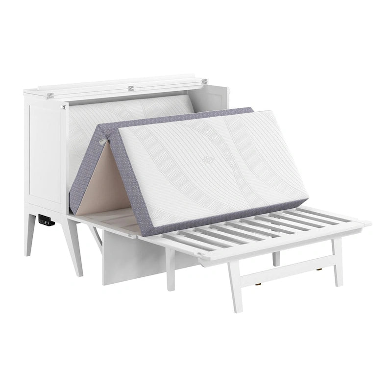 White Full Murphy Bed Desk with Memory Foam Mattress