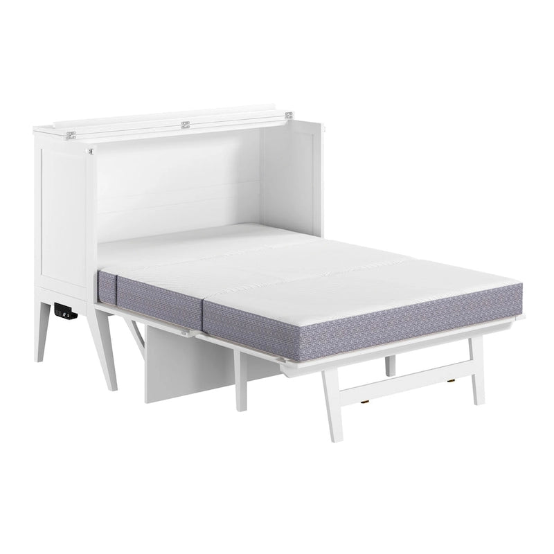 White Full Murphy Bed Desk with Memory Foam Mattress
