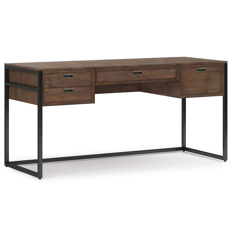 60-Inch Industrial Desk with Keyboard Tray - Rustic Brown