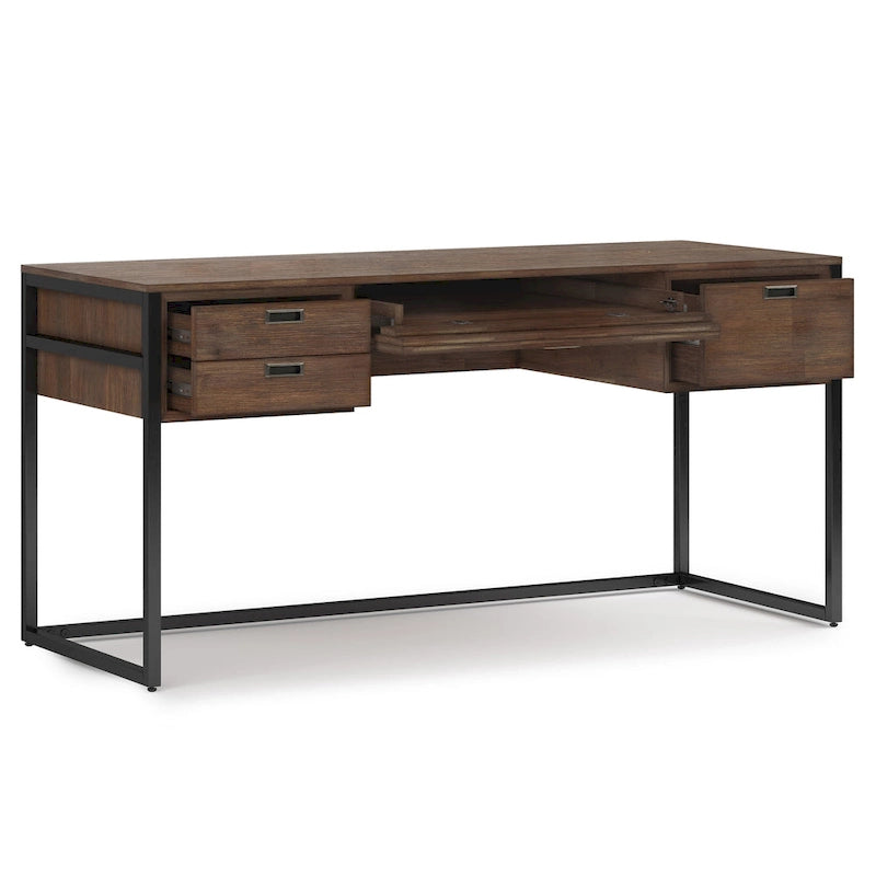 60-Inch Industrial Desk with Keyboard Tray - Rustic Brown