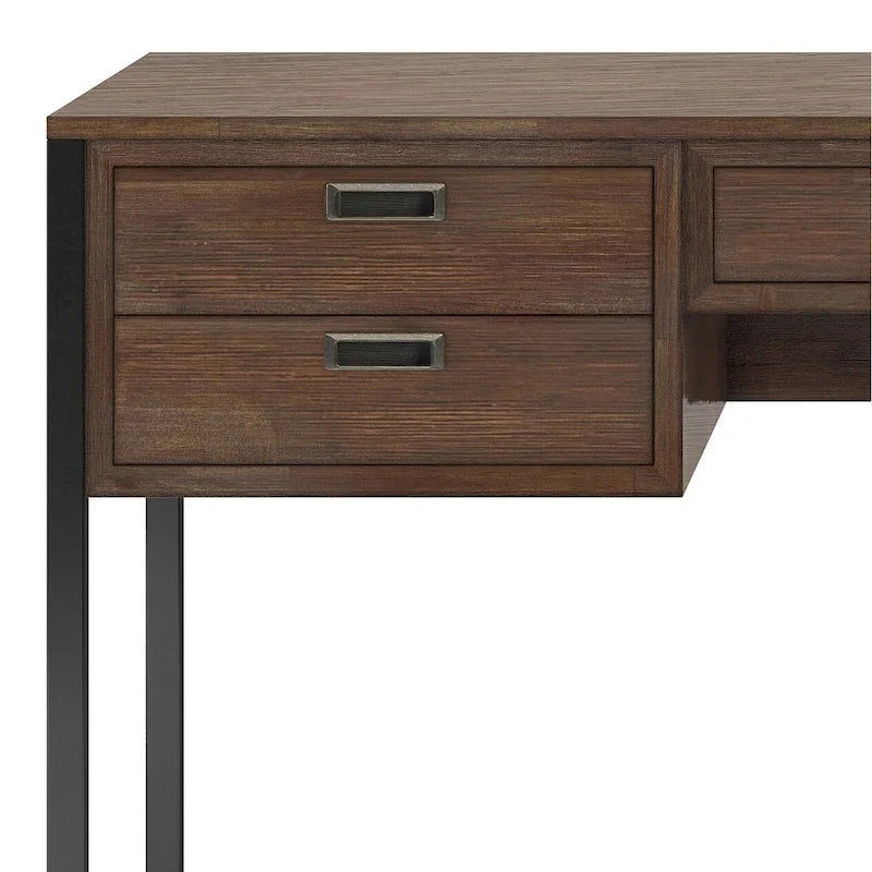 60-Inch Industrial Desk with Keyboard Tray - Rustic Brown