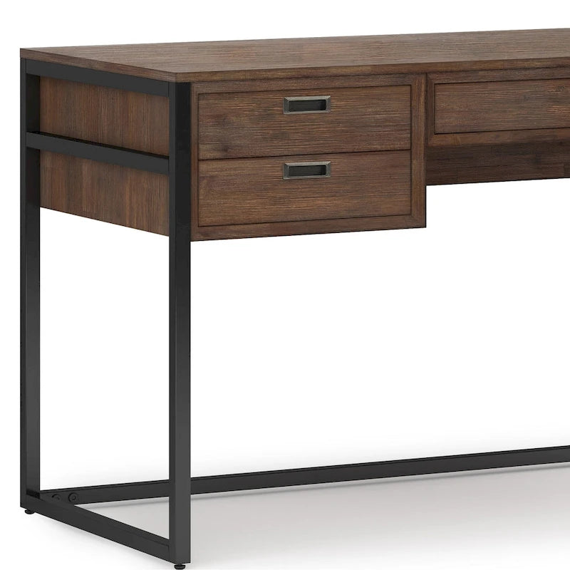 60-Inch Industrial Desk with Keyboard Tray - Rustic Brown
