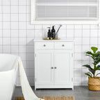 White Freestanding Bathroom Storage Cabinet with 2 Drawers and Adjustable Shelf
