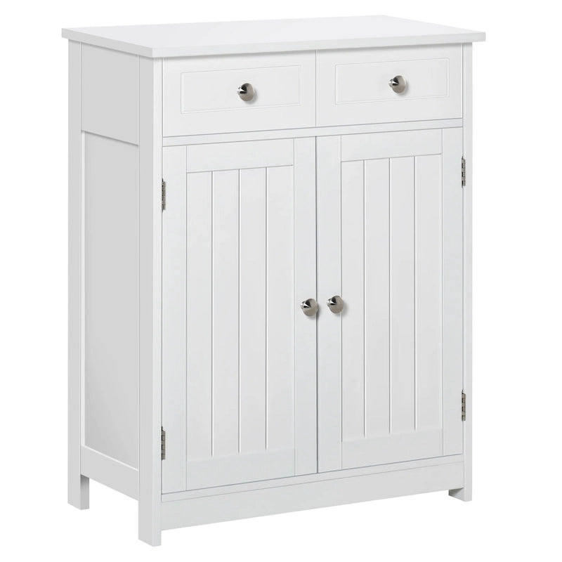 White Freestanding Bathroom Storage Cabinet with 2 Drawers and Adjustable Shelf