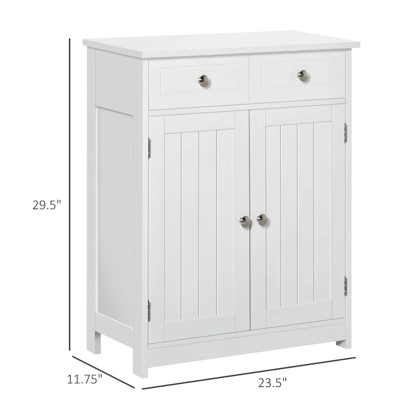 White Freestanding Bathroom Storage Cabinet with 2 Drawers and Adjustable Shelf