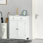 White Freestanding Bathroom Storage Cabinet with 2 Drawers and Adjustable Shelf