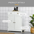 White Freestanding Bathroom Storage Cabinet with 2 Drawers and Adjustable Shelf