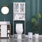 White Over-Toilet Storage Cabinet with Glass Doors