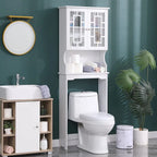 White Over-Toilet Storage Cabinet with Glass Doors