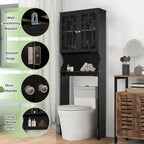 White Over-Toilet Storage Cabinet with Glass Doors