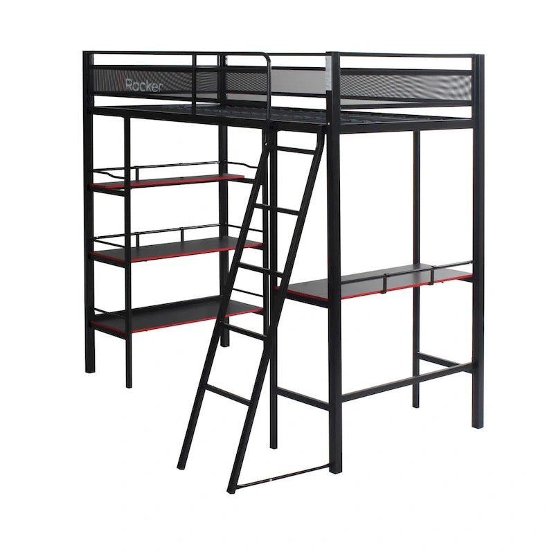 Black Twin-over-Twin Gaming Bunk Bed with Built-in Desk and Shelves