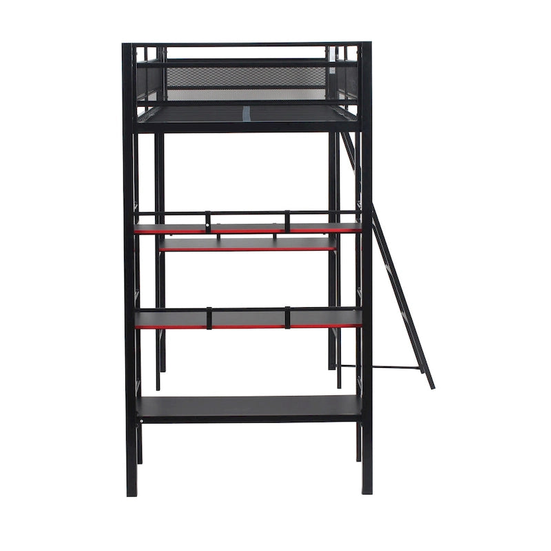 Black Twin-over-Twin Gaming Bunk Bed with Built-in Desk and Shelves