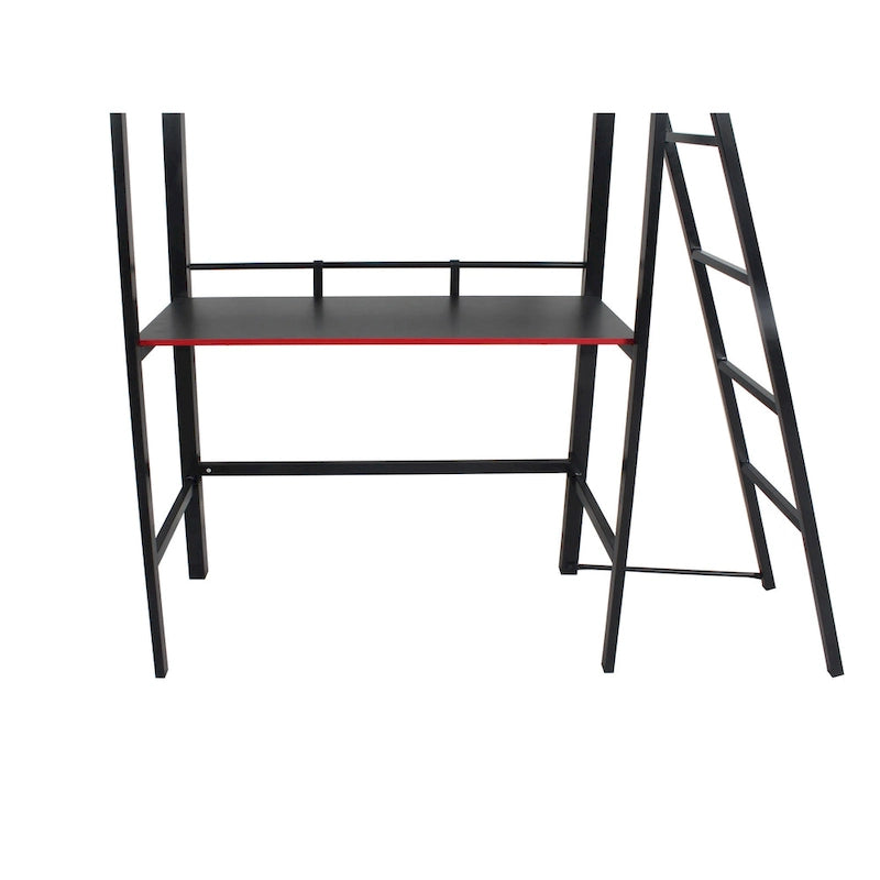 Black Twin-over-Twin Gaming Bunk Bed with Built-in Desk and Shelves