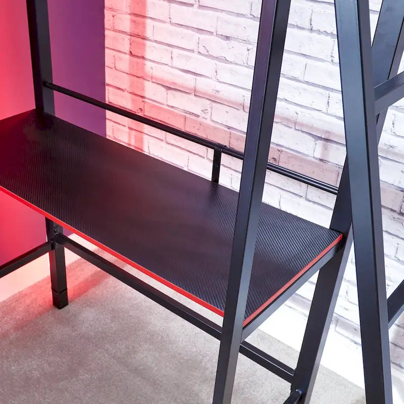 Black Twin-over-Twin Gaming Bunk Bed with Built-in Desk and Shelves