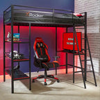 Black Twin-over-Twin Gaming Bunk Bed with Built-in Desk and Shelves