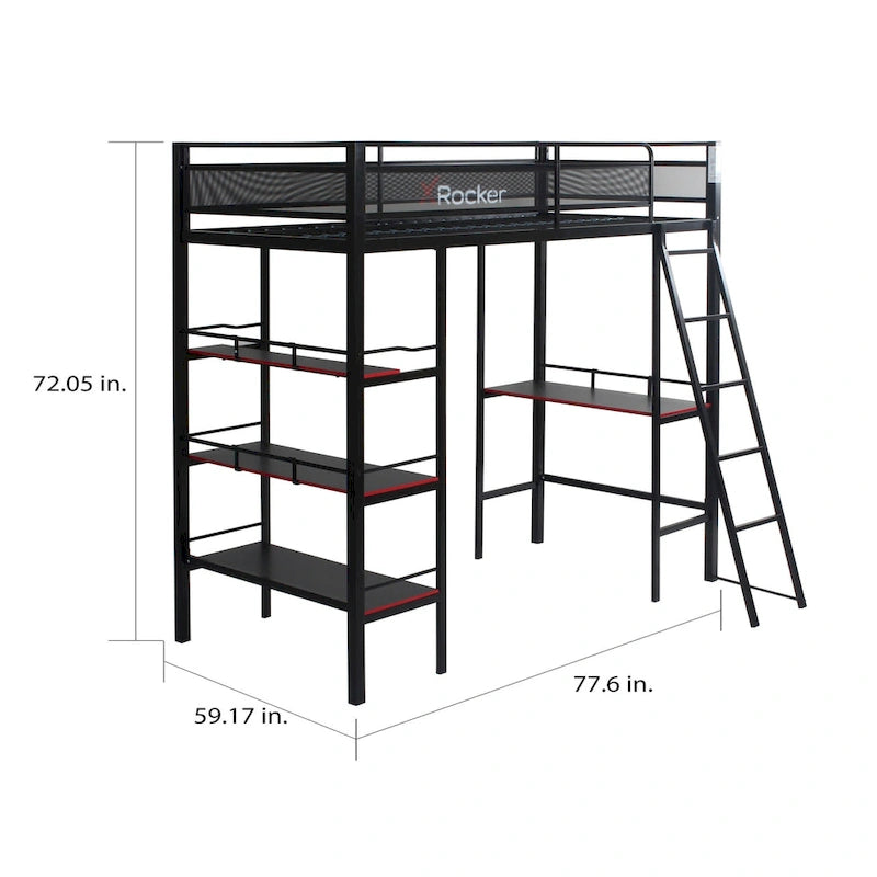 Black Twin-over-Twin Gaming Bunk Bed with Built-in Desk and Shelves