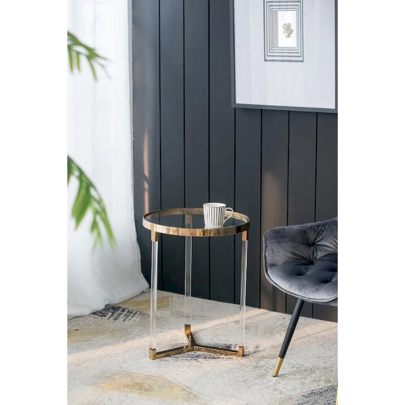 Gold & Clear Acrylic Round Side Tables - Set of 2