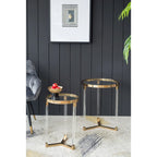 Gold & Clear Acrylic Round Side Tables - Set of 2