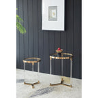 Gold & Clear Acrylic Round Side Tables - Set of 2
