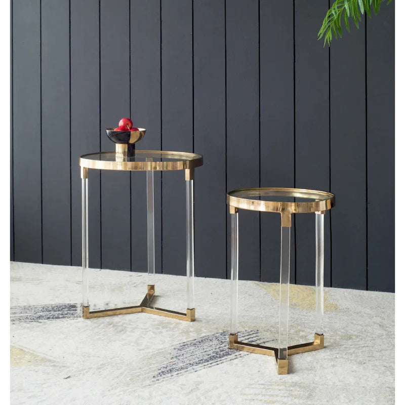 Gold & Clear Acrylic Round Side Tables - Set of 2