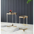 Gold & Clear Acrylic Round Side Tables - Set of 2