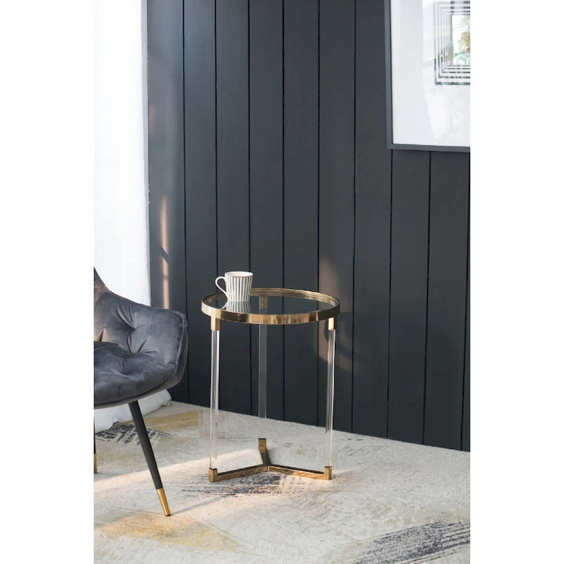 Gold & Clear Acrylic Round Side Tables - Set of 2
