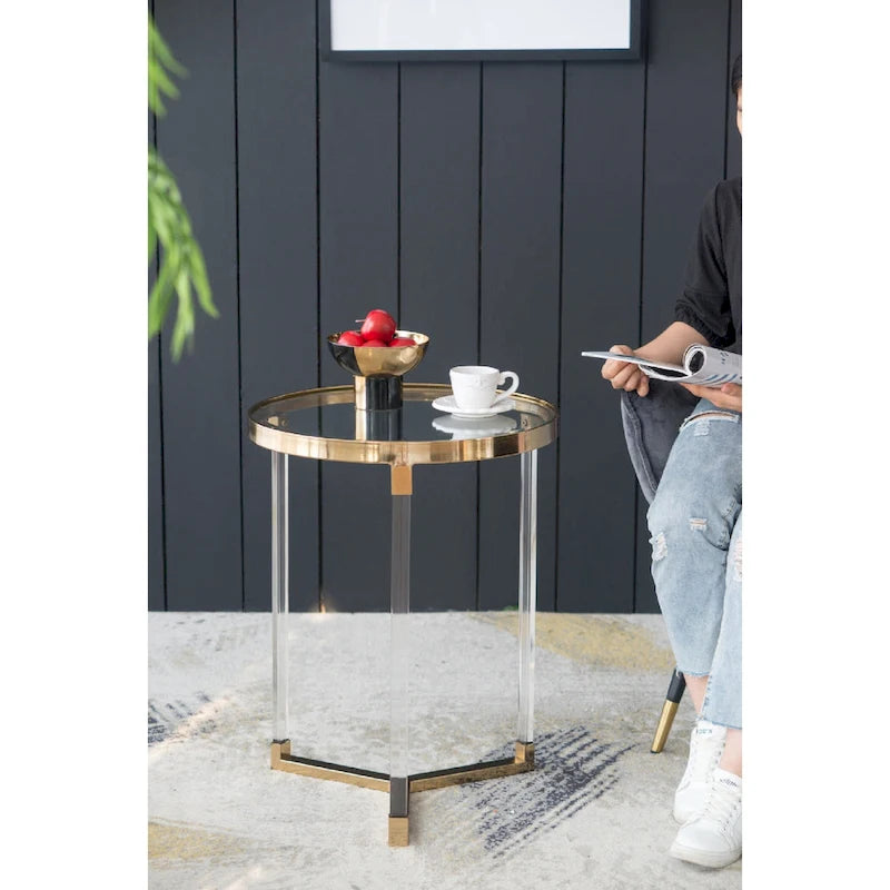 Gold & Clear Acrylic Round Side Tables - Set of 2
