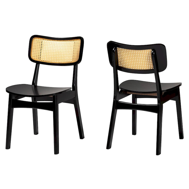 Brown Rattan Dining Chairs Set of 2 - Mid-Century Style