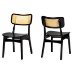 Brown Rattan Dining Chairs Set of 2 - Mid-Century Style