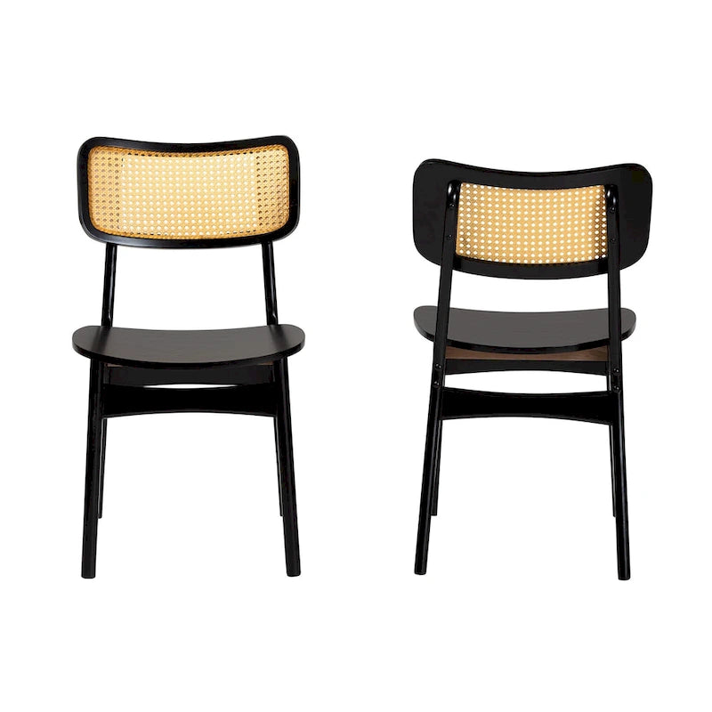 Brown Rattan Dining Chairs Set of 2 - Mid-Century Style