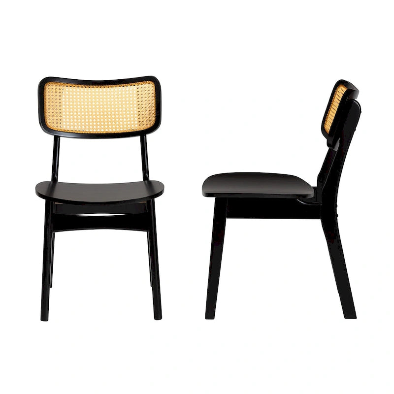 Brown Rattan Dining Chairs Set of 2 - Mid-Century Style
