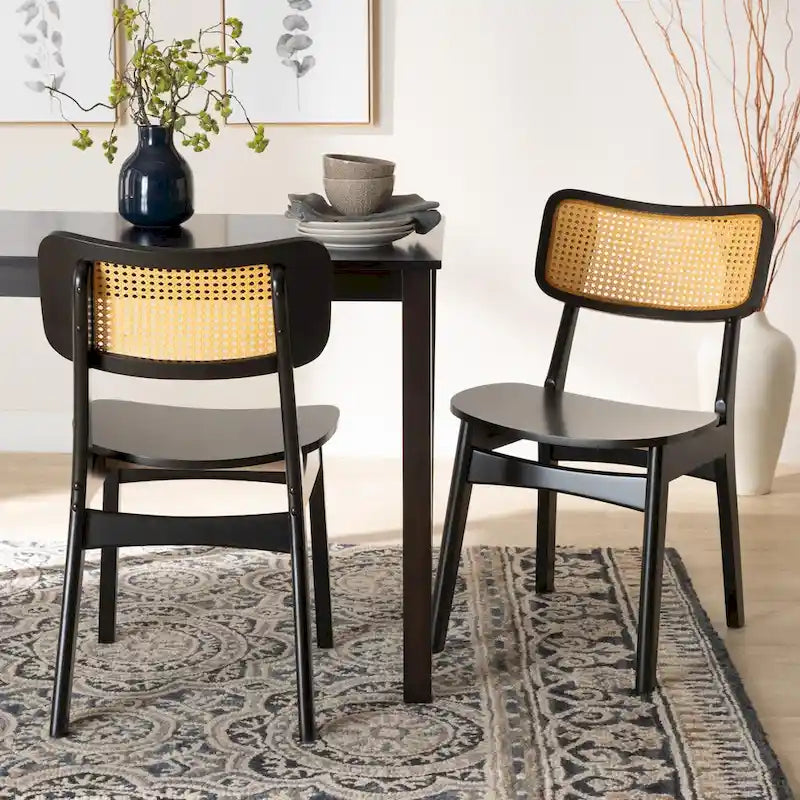 Brown Rattan Dining Chairs Set of 2 - Mid-Century Style