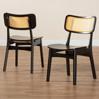 Brown Rattan Dining Chairs Set of 2 - Mid-Century Style