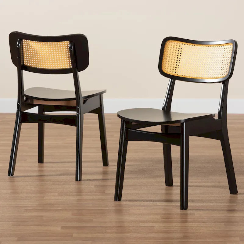 Brown Rattan Dining Chairs Set of 2 - Mid-Century Style
