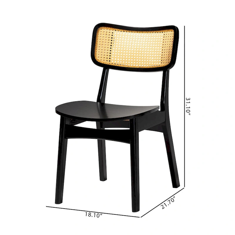 Brown Rattan Dining Chairs Set of 2 - Mid-Century Style