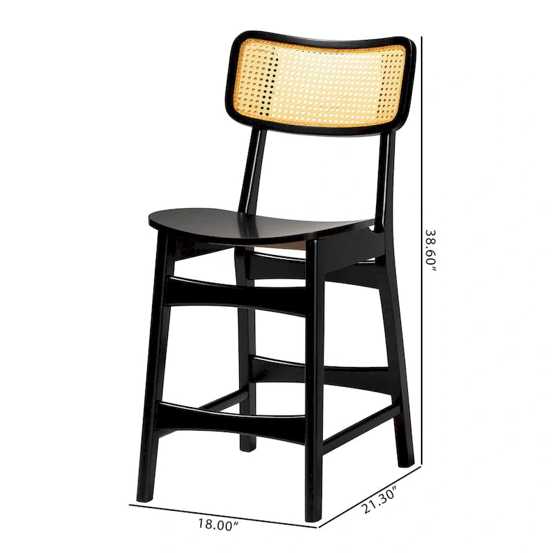 Brown Rattan Dining Chairs Set of 2 - Mid-Century Style