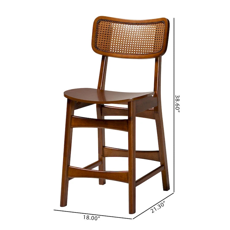 Brown Rattan Dining Chairs Set of 2 - Mid-Century Style