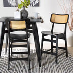 Brown Rattan Dining Chairs Set of 2 - Mid-Century Style