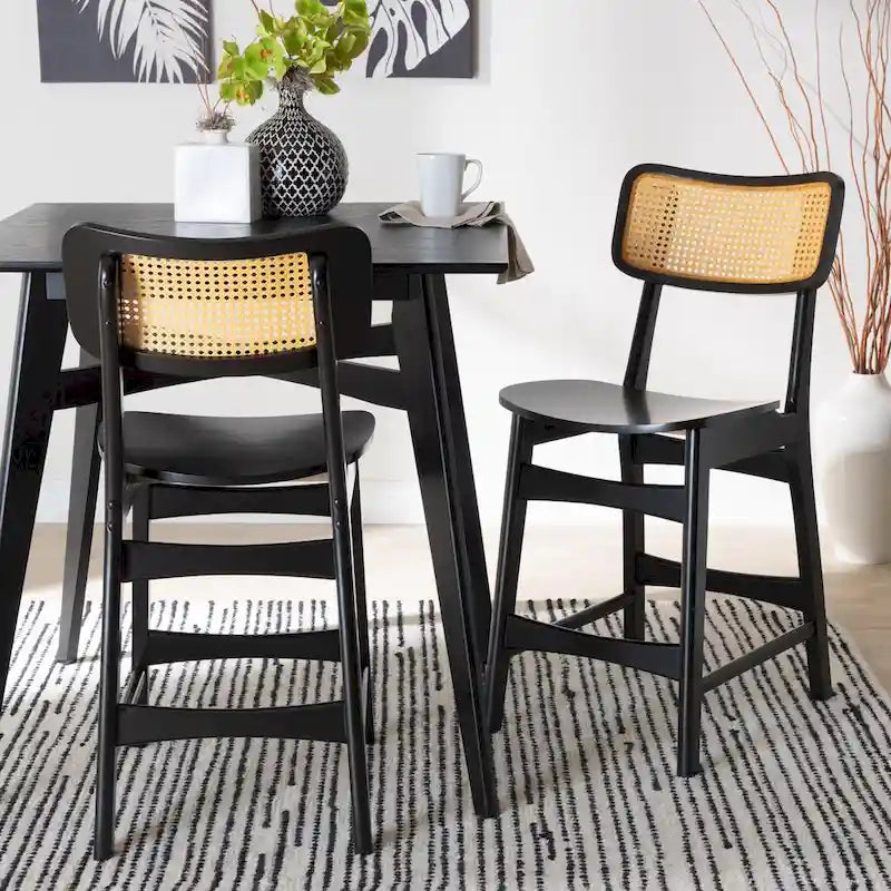 Brown Rattan Dining Chairs Set of 2 - Mid-Century Style