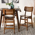Brown Rattan Dining Chairs Set of 2 - Mid-Century Style