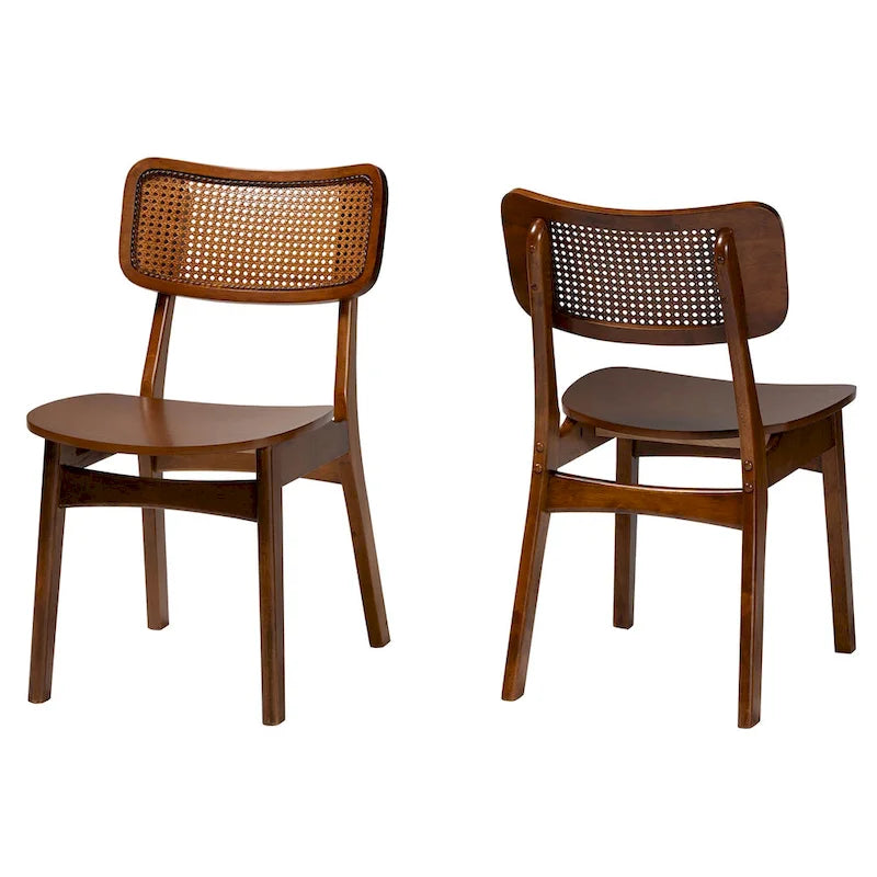 Brown Rattan Dining Chairs Set of 2 - Mid-Century Style