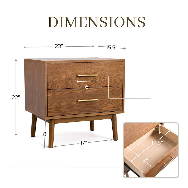 Walnut 3-Piece Mid-Century Bedroom Set - King/Queen/Full Platform Bed with 2 Nightstands