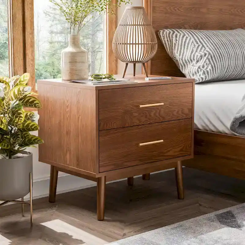 Walnut 3-Piece Mid-Century Bedroom Set - King/Queen/Full Platform Bed with 2 Nightstands