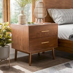 Walnut 3-Piece Mid-Century Bedroom Set - King/Queen/Full Platform Bed with 2 Nightstands