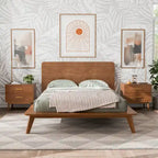 Walnut 3-Piece Mid-Century Bedroom Set - King/Queen/Full Platform Bed with 2 Nightstands