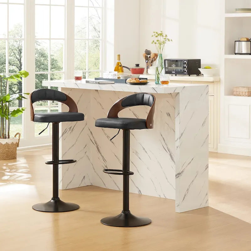 Adjustable Swivel Bar Stools Set of 2 - Black/White/Brown - 330 LB Capacity